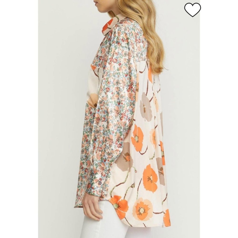 Entro Poppy Mixed Print Button Down Top | S - image 4